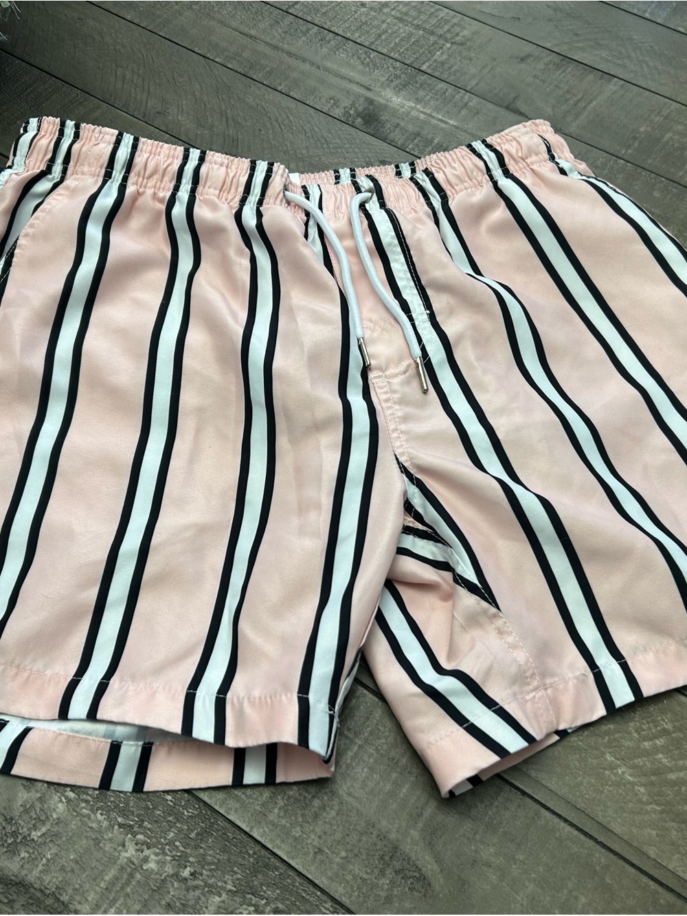 Men's Pink Vertical Stripe Swim Trunks with Drawstring
